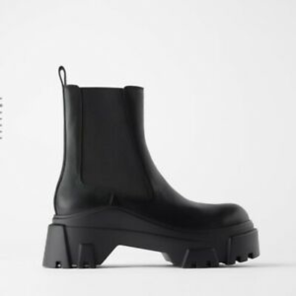ZARA NEW SS2020 TRACK SOLE LEATHER ANKLE BOOTS BLACK SIZE 9